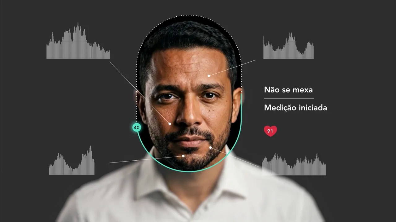 Tela de resultado do Mapeamento de Saúde ao lado do rosto medido