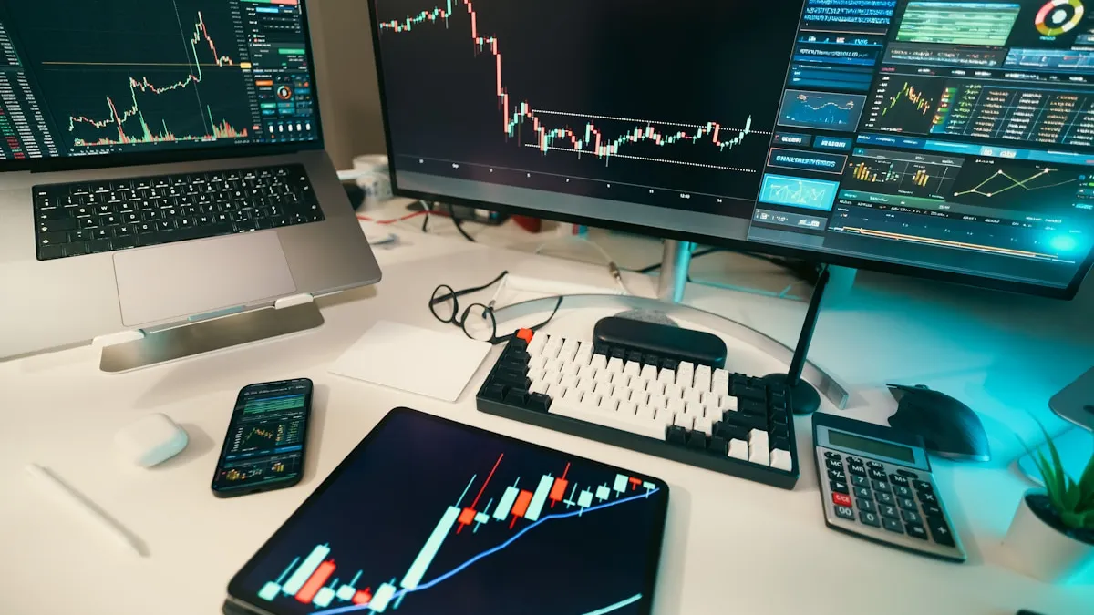 Multiplas telas exibindo dashboards com gráficos coloridos de indicadores de saúde corporativa